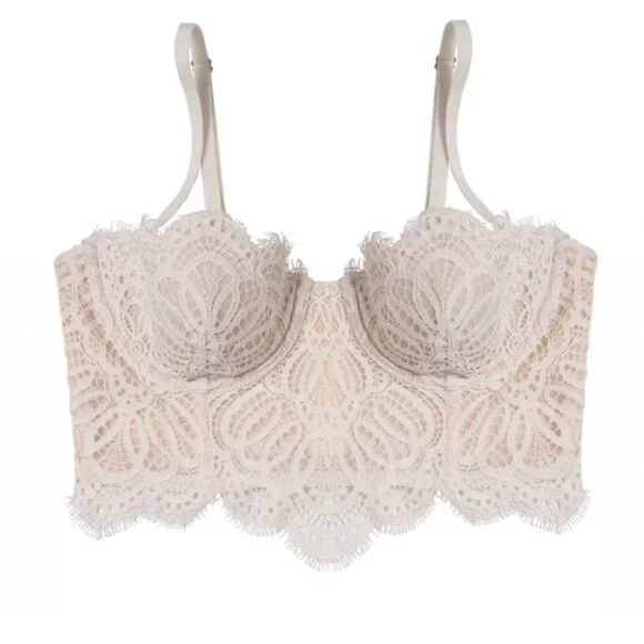 NEW Victoria's Secret DREAM ANGELS Mini Lace Bustier Corset Bra Cream Ivory 36C